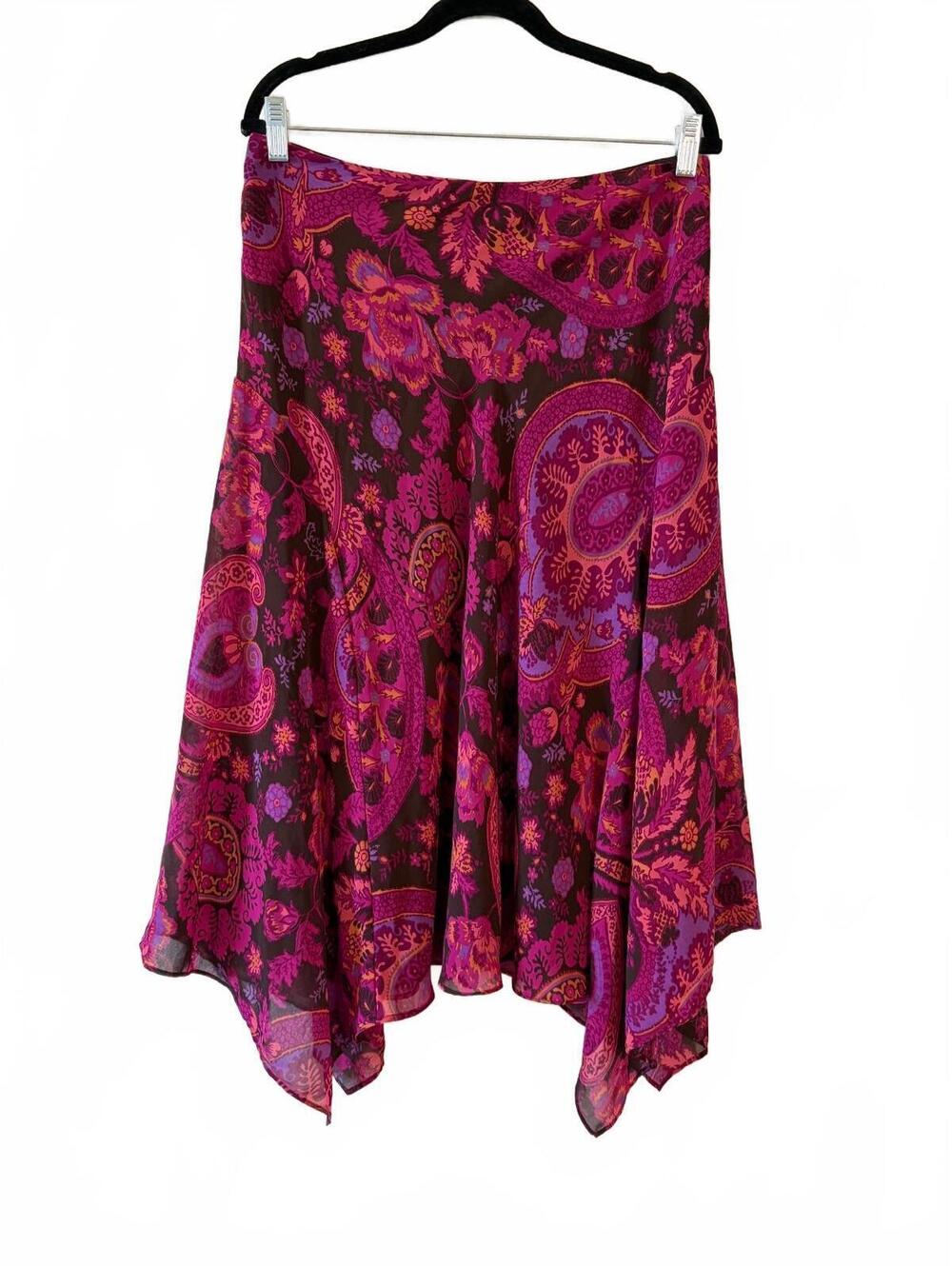 Bandolino Asymmetrical Whimsy Skirt Purple Pink Floral Paisley Midi Lined
